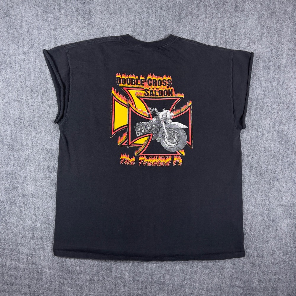 Vtg Double Cross Saloon Muscle Tee Mens XL Black Graphic Shirt